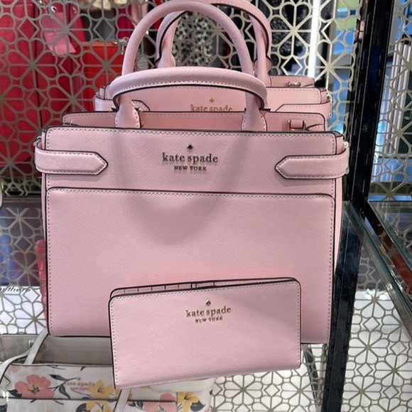 Kate Spade Staci Medium Satchel & Staci Large Slim Bifold Wallet Chalk Pink - Picture 8 of 16